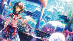 Underwater anime girls wink original characters