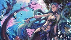 Underwater red eyes mermaids anime girls boobs