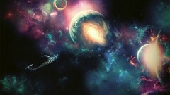 universe planet moon Space space art digital art colorful