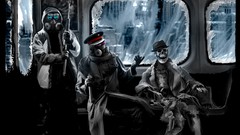 Urban skeletons gas masks digital art romantically apocalyptic 