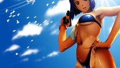 Valentine green eyes cowboy bebop purple hair bikini Faye