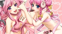 Valentine pink hair anime girls animal ears