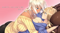 Valentines day blondes blush anime girls blue eyes cleavage 