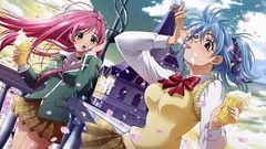 Vampire blue hair pink hair long hair anime girls green eyes 
