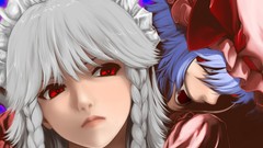 Vampire white hair red eyes blue hair anime girls braids 