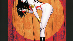 Vampirella bent over curtains