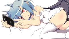 Vampires red eyes mobile blue hair short hair remilia scarlet 