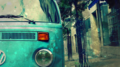 Van (vehicle) blue bus