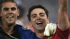 Victory Champions League soccer FC Barcelona goalie Xavi 