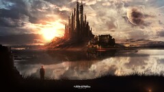 video games digital art artwork futuristic sky landscape castle