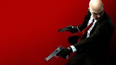 video games gun Simple Background red background hitman weapon