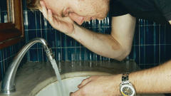 Vincent watches bathroom sink