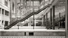 Vintage architecture new york city stairways grayscale train 