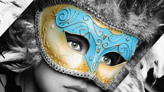 Vintage masks green eyes selective coloring Venetian masks