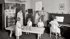 Vintage monochrome USA historic classroom