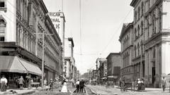 Vintage USA historic cityscapes railroad tracks railroads