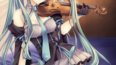 Violins blue hair anime girls hatsune miku vocaloid mako thigh 