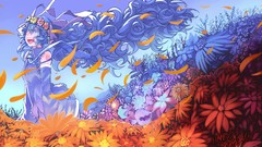 Vocaloid blue flowers orange flowers