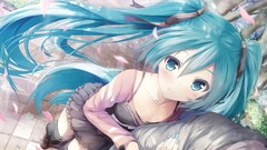 vocaloid hatsune miku blue hair blue eyes stockings anime girls