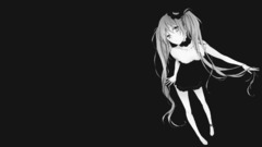 vocaloid hatsune miku monochrome long hair Simple Background