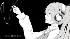 vocaloid monochrome hatsune miku headphones anime girls Anime