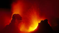 Volcanoes lava silhouettes rocks
