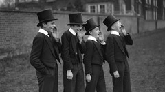 Wall black and white hats vintage brick wall grayscale