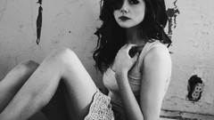 Wall black and white woman monochrome legs brown eyes brunettes 