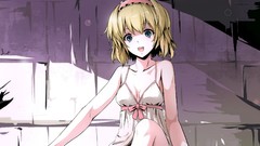 Wall faces sitting blondes anime girls blue eyes short hair 