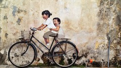 Wall graffiti children Bicycles artwork