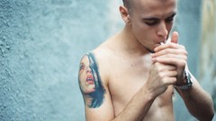 Wall Men bald smoking tattoos topless