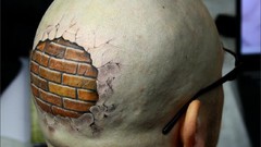 Wall Men head glasses tattoos brick wall