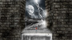 Wall moon Lightning evening waterfalls skies effects lyn awsome