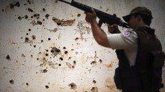 Wall weapons Guns police slum Rio de Janeiro Brazil raid 