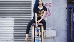 Wall woman blue hair cityscapes Dani Artaud