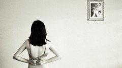 Wall woman brunettes photo shoot bra