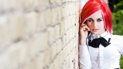 Wall woman Noses redheads depth of field bowtie