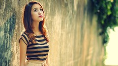 Wall woman outdoors asians brunettes models