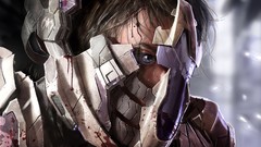 War destruction Technology blood armor Vincent blue eyes 