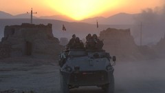 War dust ruins soldiers military patrol tanks NATO Afghanistan 