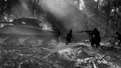 War Guns Army soldiers monochrome tanks World War II Sherman US 