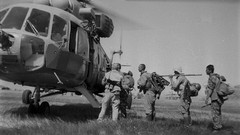 War Helicopters soldiers ammunition military monochrome 