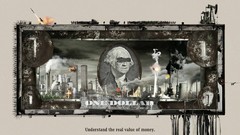 War mechanical artwork dollar bills