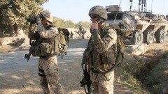 War Radio Army soldiers binoculars military patrol German 