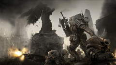 War science fiction futuristic battle weapon gun statue ruin