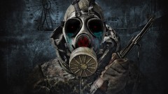War soldiers red eyes gas masks post-apocalyptic glowing eyes