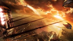 War spaceships science fiction artwork futuristic orange sky