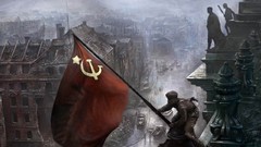 War USSR soldiers Russia Soviet Russian flag