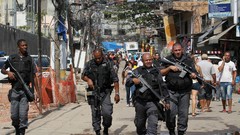 War weapons Guns police alley slum Rio de Janeiro patrol Brazil 