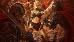 War woman weapons blood paintings Warriors fantasy art
